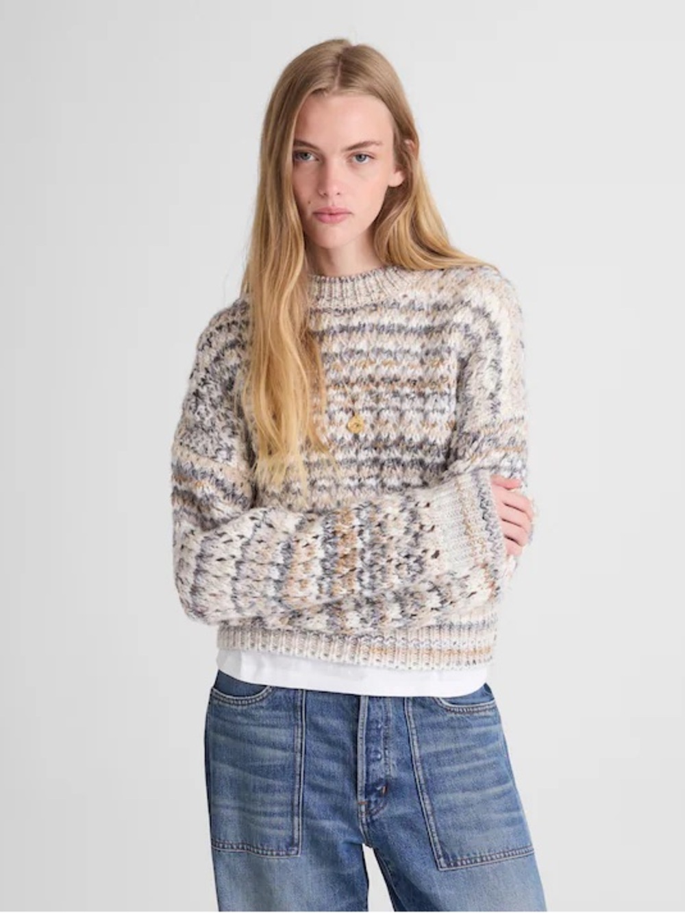 Madewell Open-Stitch‎ Mockneck Sweater Sandstone Spacedye sz xs NEW fall classic